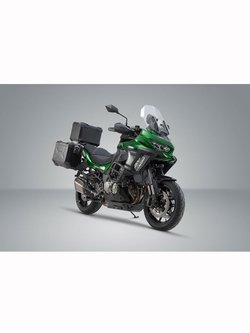Zestaw: kufry boczne + kufer centralny + stelaże TRAX ADV Srebrny do motocykla Kawasaki Versys 1000 [18-] [pojemność: 2 x 45 + 38L]